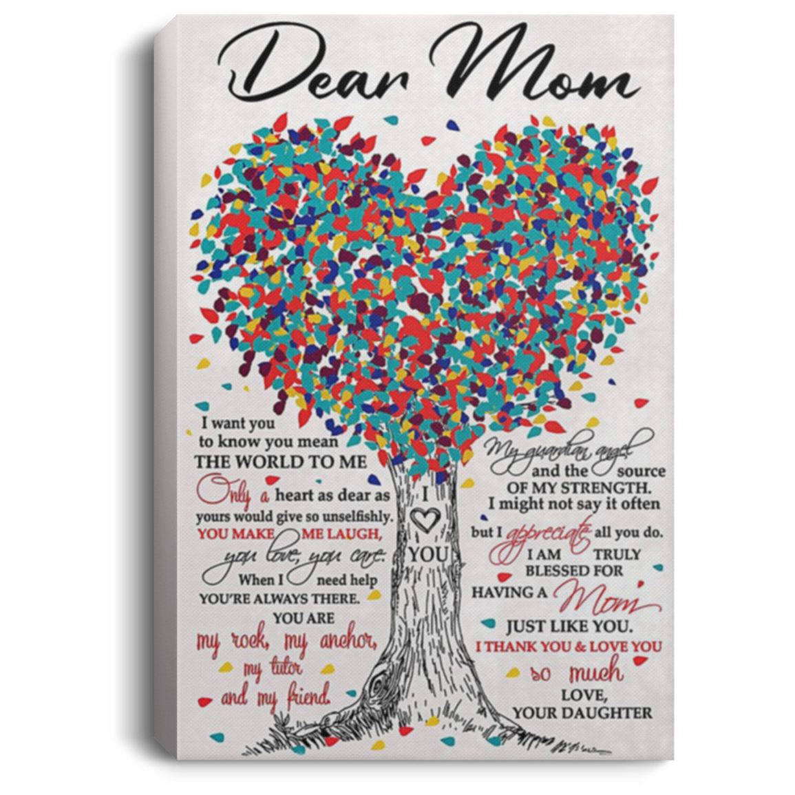 200813BB Tree Canvas Art Wall Decor For Bedroom Living Room - Dear Mom From Daughter Perfect Birthday Christmas Ideas Great Gift Decoration 8x12 12x18 16x24