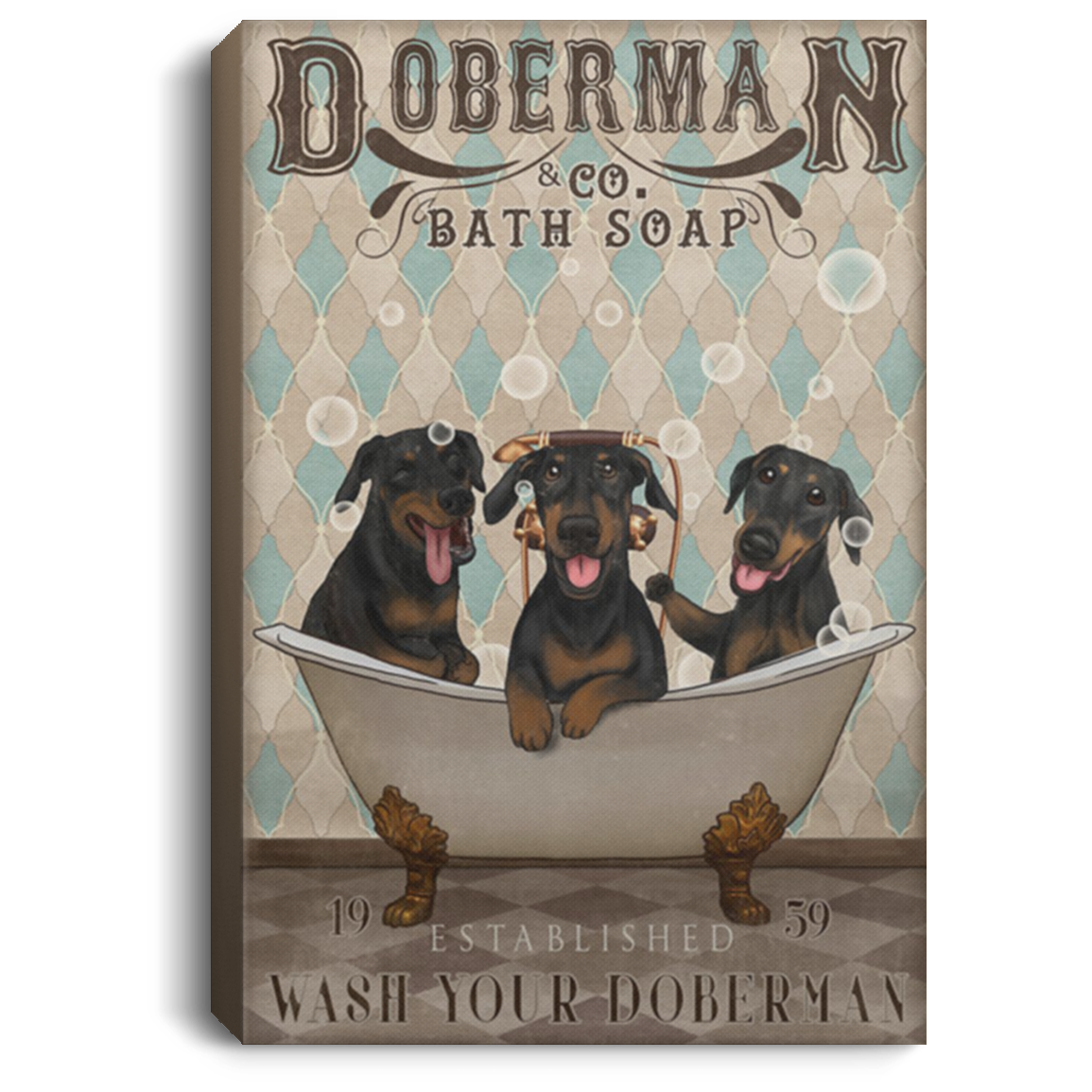 200825G Doberman & Co Bath Soap Wash Your Doberman Dog Canvas Pictures Wrapped Ready To Hang Perfect Birthday Anniversary Christmas Gag Gift For Men Women