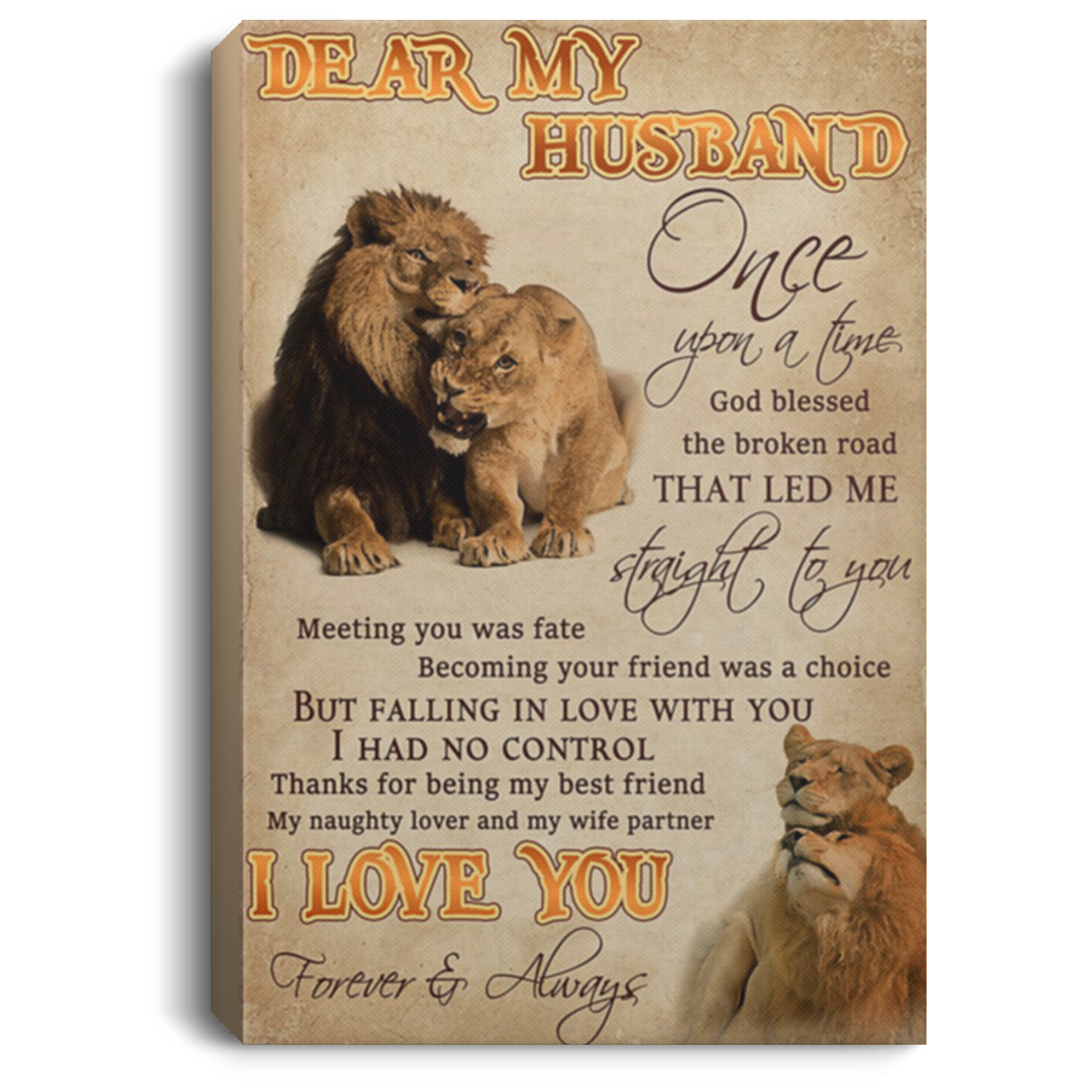 200813BB Husband Gift From Wife Becoming Your Friend Was A Choice But Falling In Love With You Lion Quote Posters Canvas 8x12 12x18 16x24