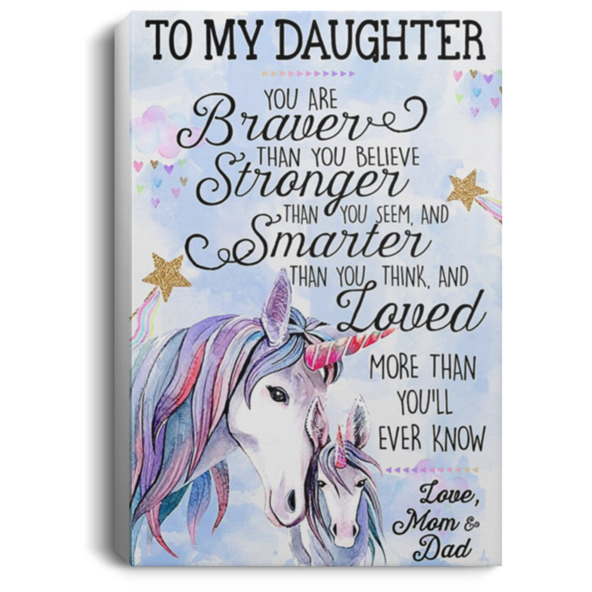 200813BB To My Daughter Love Mom Unicorn Canvas Poster Decor Perfect Birthday Xmas Ideas Great Gift Decoration 8x12 12x18 16x24