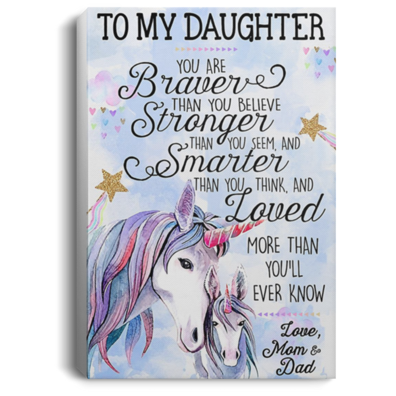 200813BB To My Daughter Love Mom Unicorn Canvas Poster Decor Perfect Birthday Xmas Ideas Great Gift Decoration 8x12 12x18 16x24