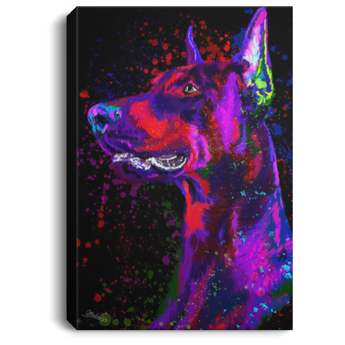 200825G Doberman Water Colorful Dog Canvas Wall Art For Living Room Bedroom Office Wrapped Ready To Hang 8x12 12x18 16x24