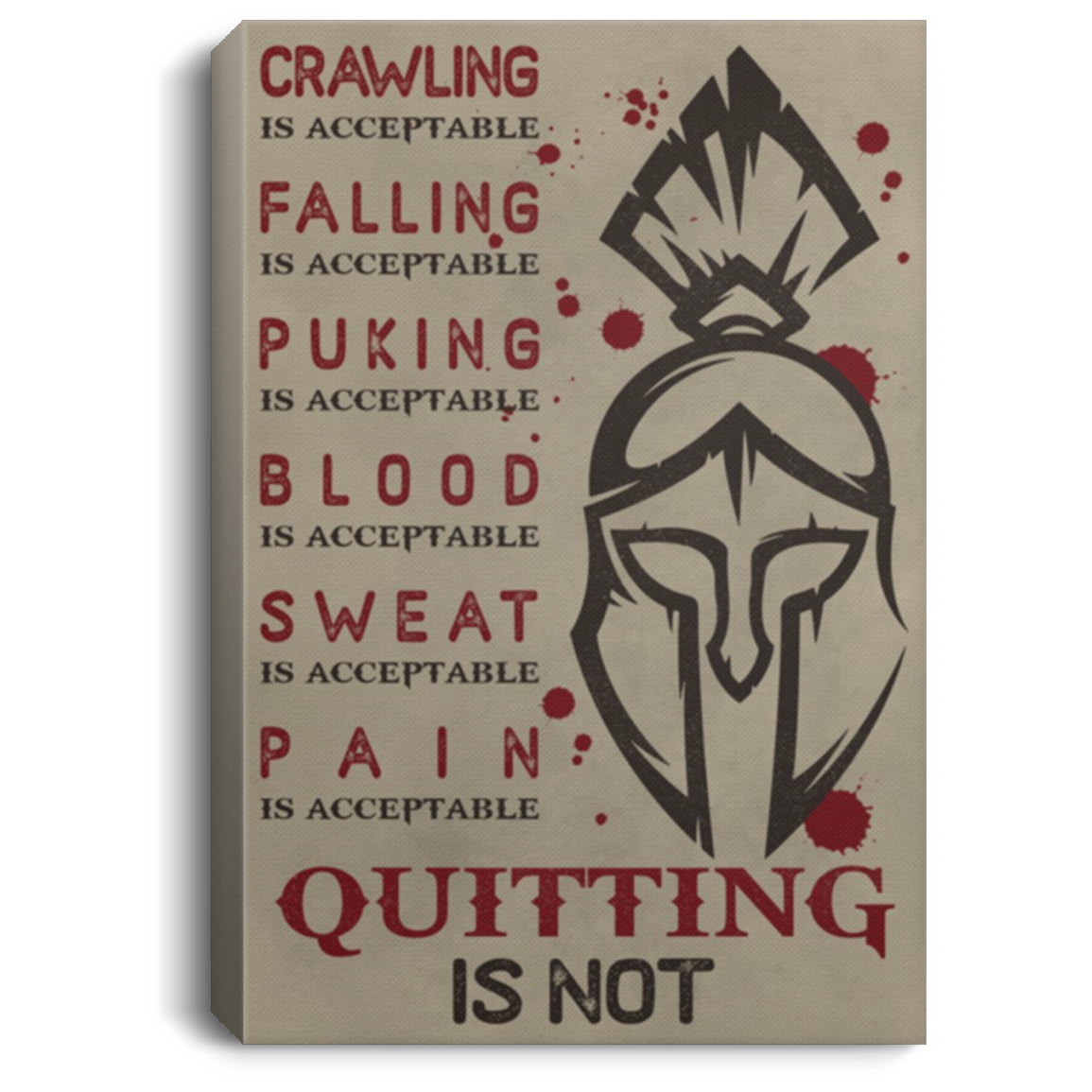 AAA200704 Warrior Spartan Motivational Canvas Wall Art Pain Is Acceptable Quitting Is Not 8x12 12x18 16x24