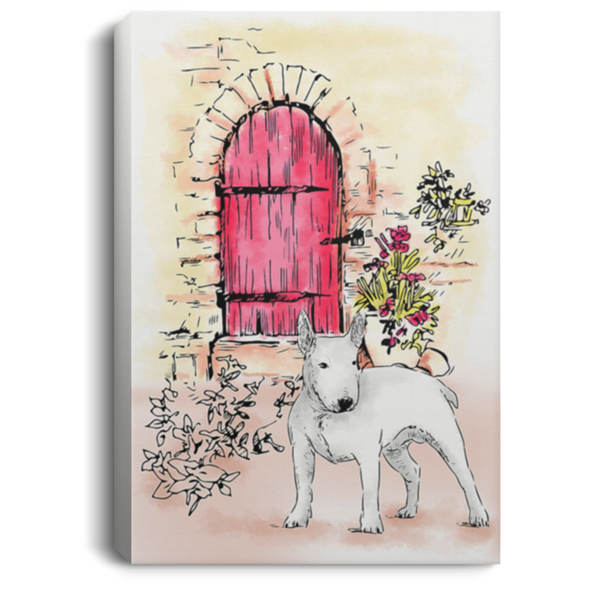200822H Bull Terrier Next Door Wall Art Canvas Vertical Poster Wrapped Ready To Hang 8x12 12x18 16x24