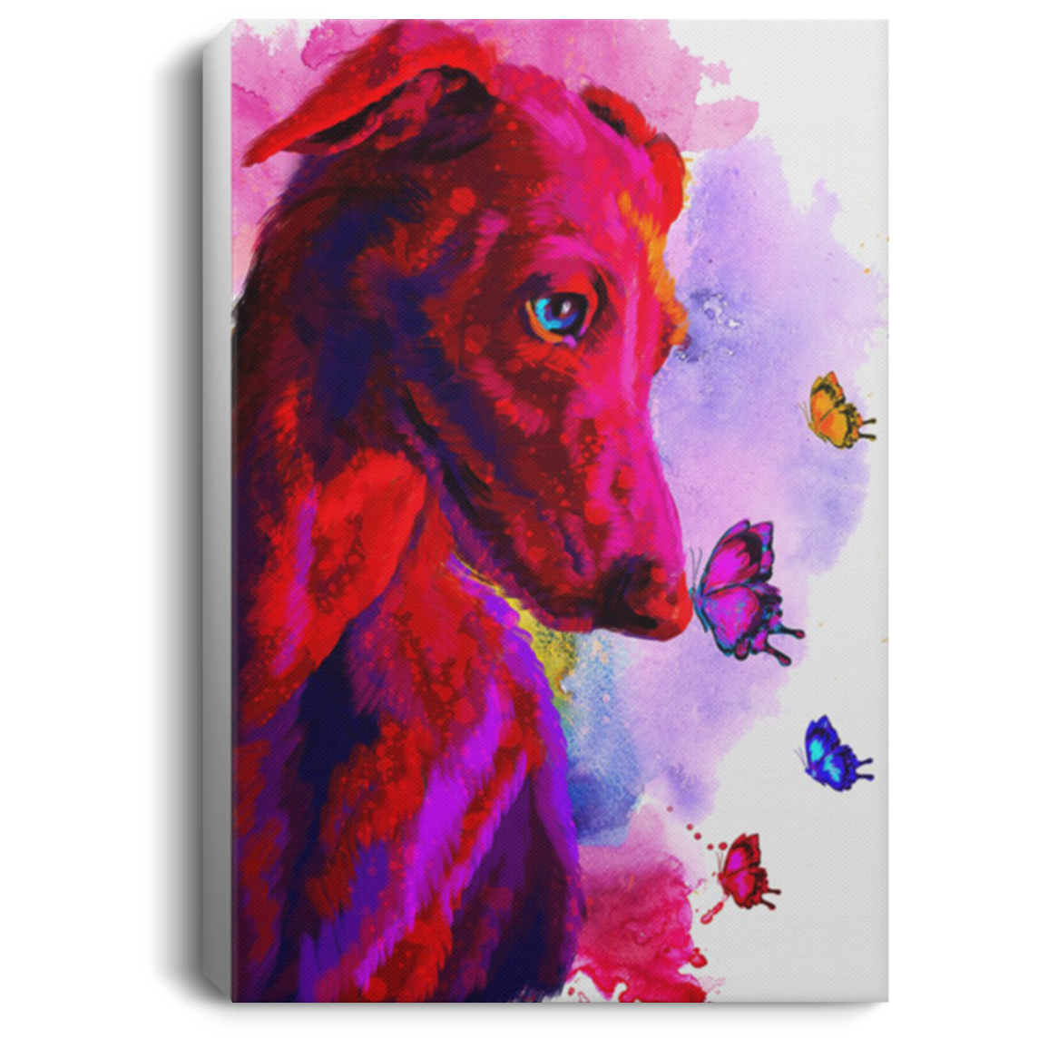 200825G Greyhound & Butterfly Water Color Dog Canvas Wall Art Gift For Men Women On Birthday Christmas Wrapped Ready To Hang 8x12 12x18 16x24