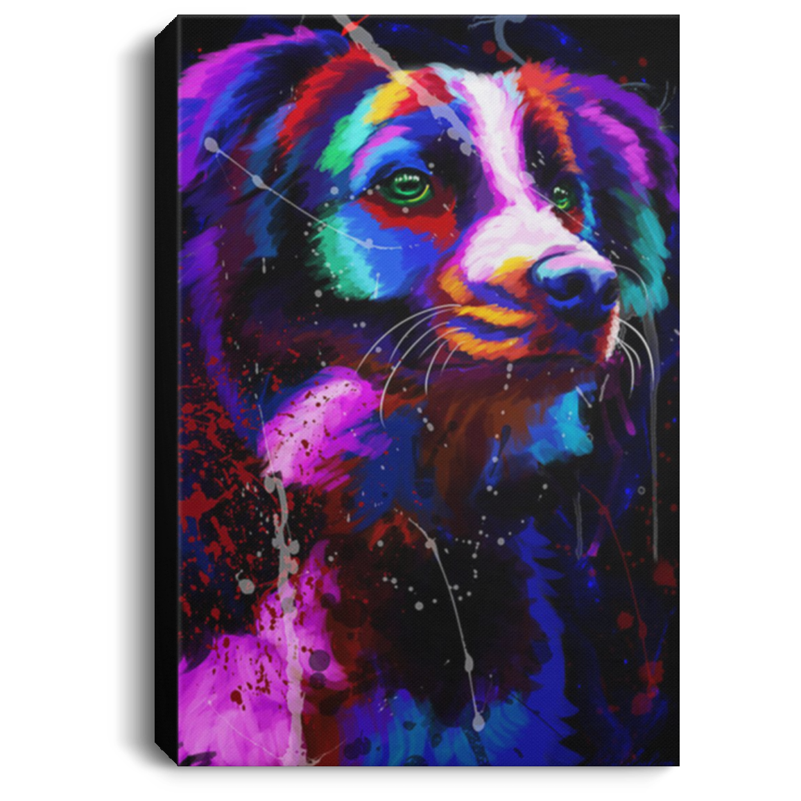 200825G Border Collie Water Canvas Colorful Black Background Awesome Birthday Christmas Ideas Great Gift Decoration 8x12 12x18 16x24