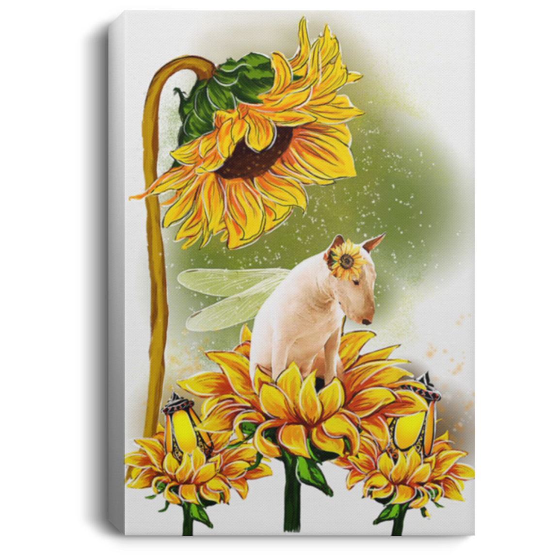 200822H Bull Terrier Sunflower Canvas Wall Art For Living Room Bedroom Funny Gift For Men Women On Birthday Christmas Wrapped Ready To Hang 8x12 12x18 16x24