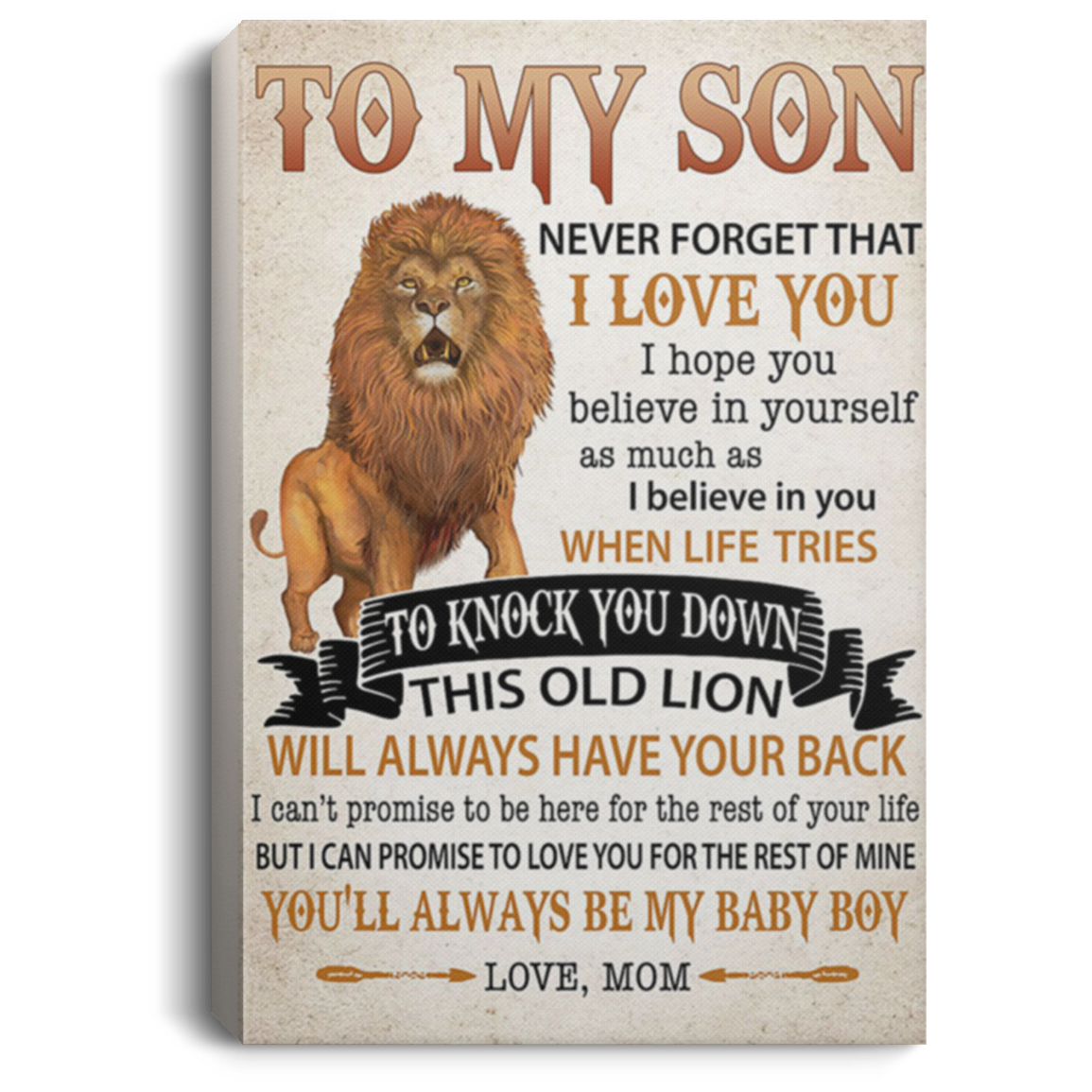 200813BB Family Canvas Wall Decor To My Son Lion Poster You'll Always Be My Baby Boy From Mom 8x12 12x18 16x24