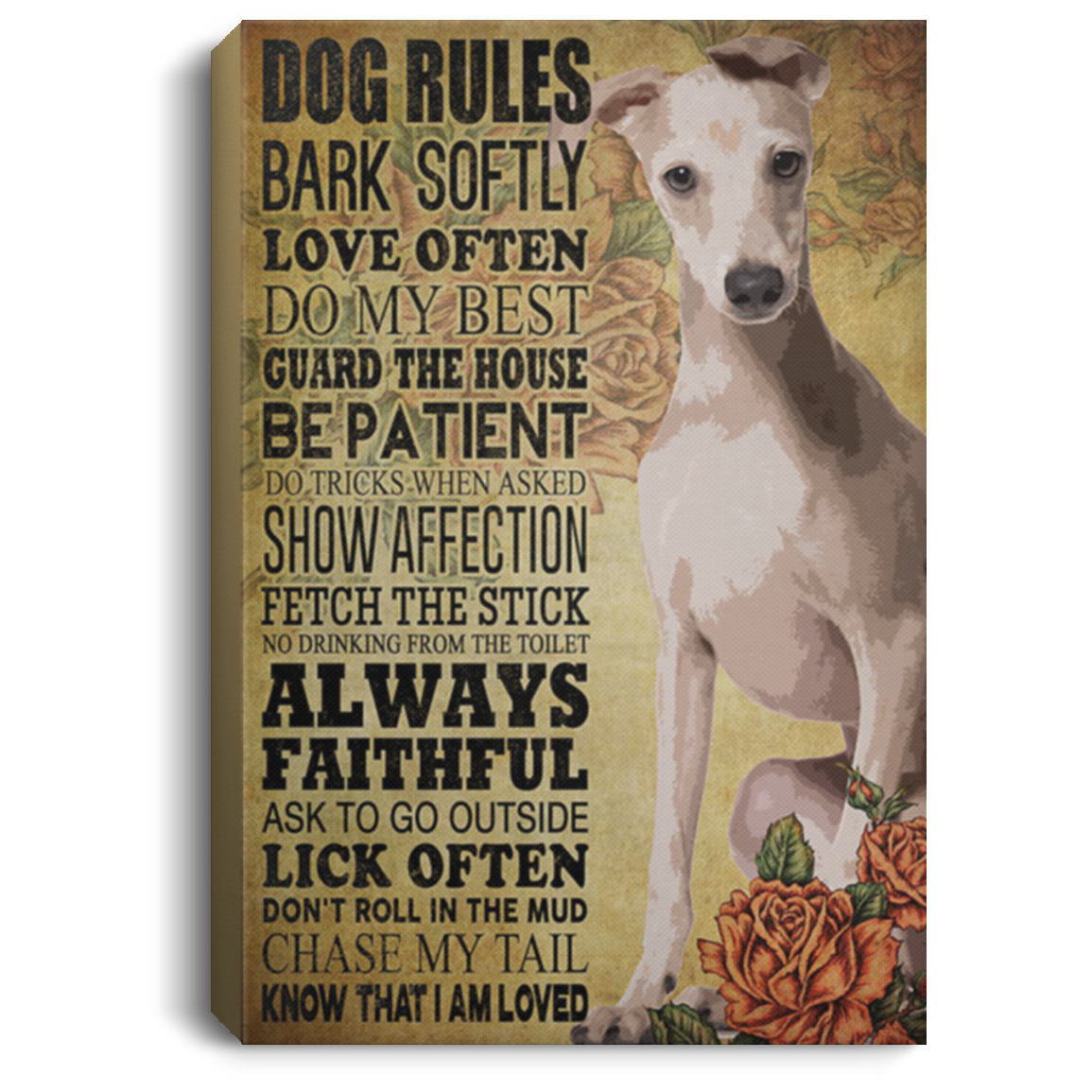 200825G Greyhound Dog Rules Quotes Wall Canvas Awesome Birthday Christmas Ideas Great Gift Decoration 8x12 12x18 16x24