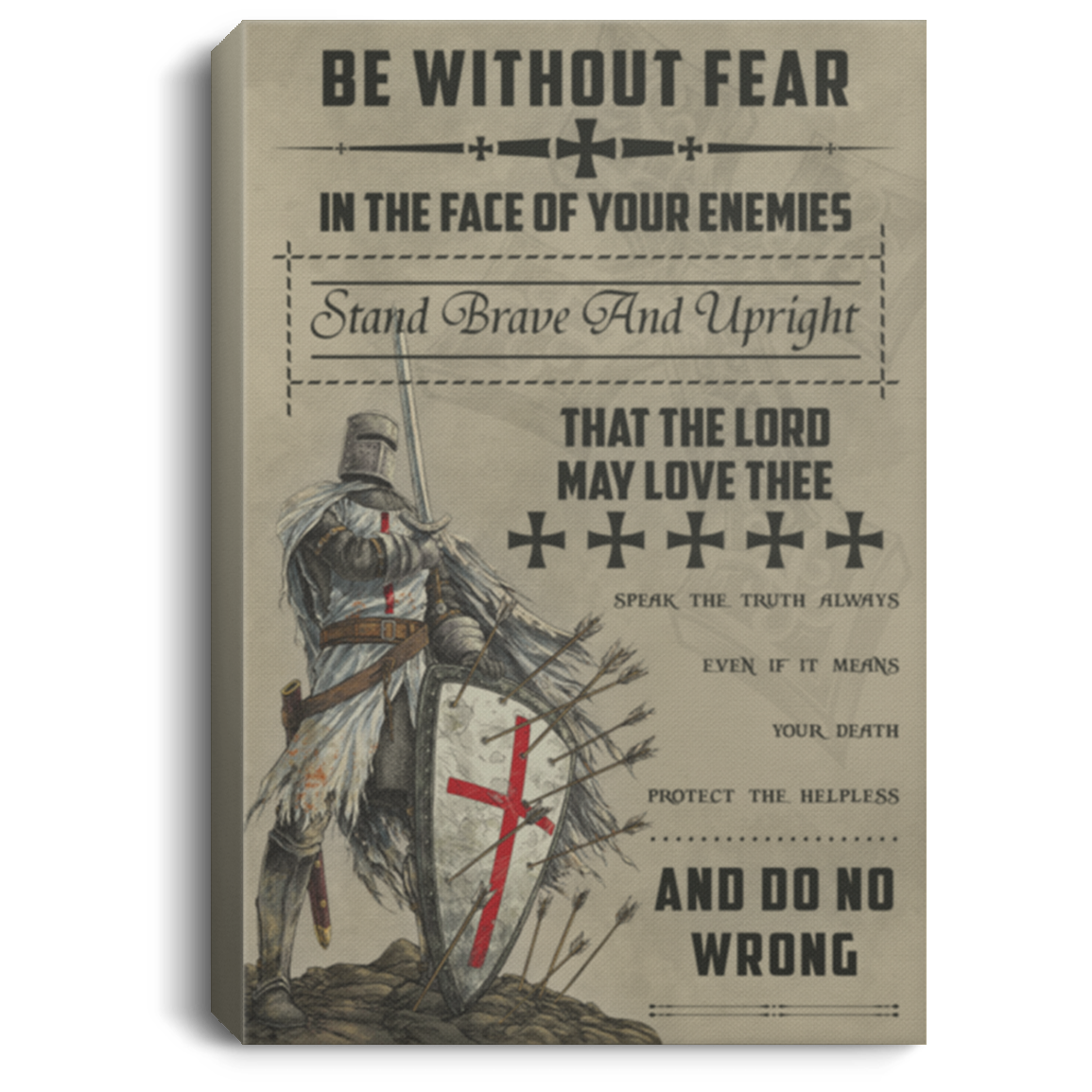 AAA200704 Knight Warrior Vintage Poster Canvas Be Without Fear In The Face Of Your Enemies Stand Brave And Upright 8x12 12x18 16x24