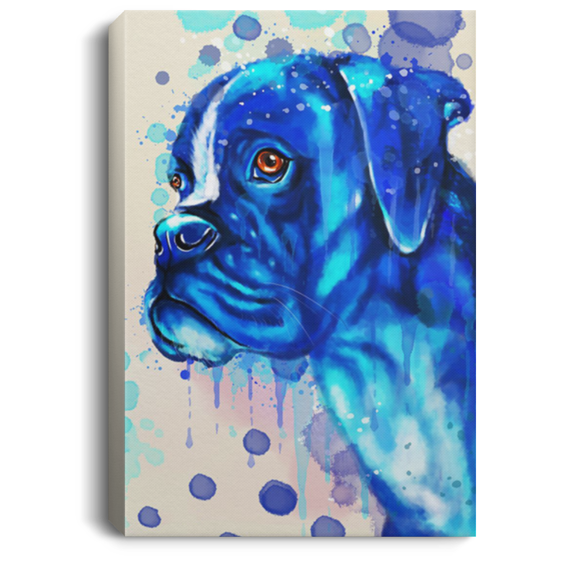 200822H Boxer Dog Water Blue Color Wall Art Canvas For Living Room Bedroom Office Wrapped Ready To Hang 8x12 12x18 16x24