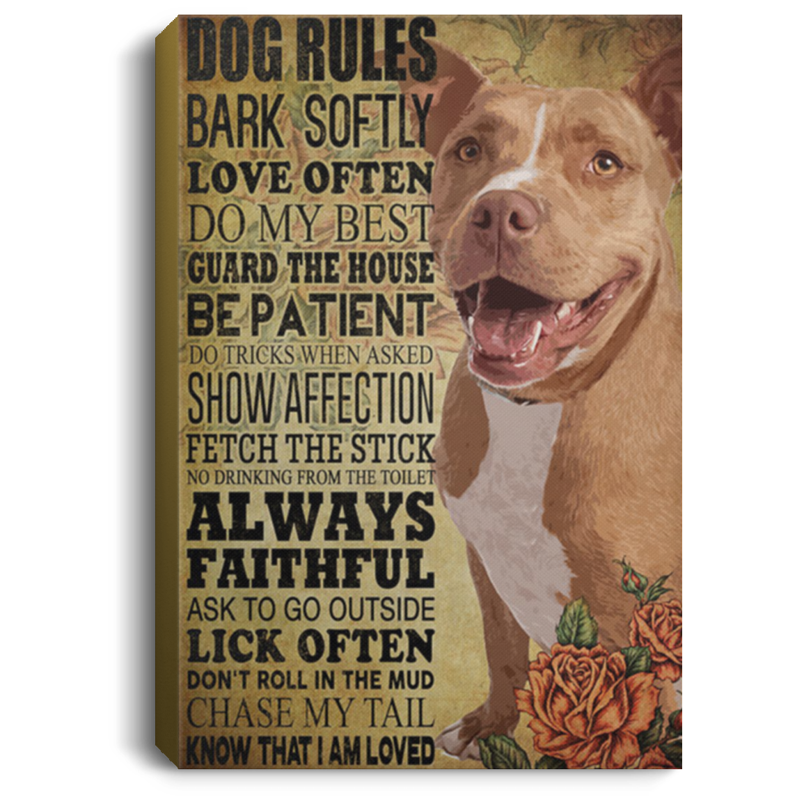 200822H Dog Rules Always Faithful Ask To Go Outside Canvas Inspirational Wall Art 8x12 12x18 16x24