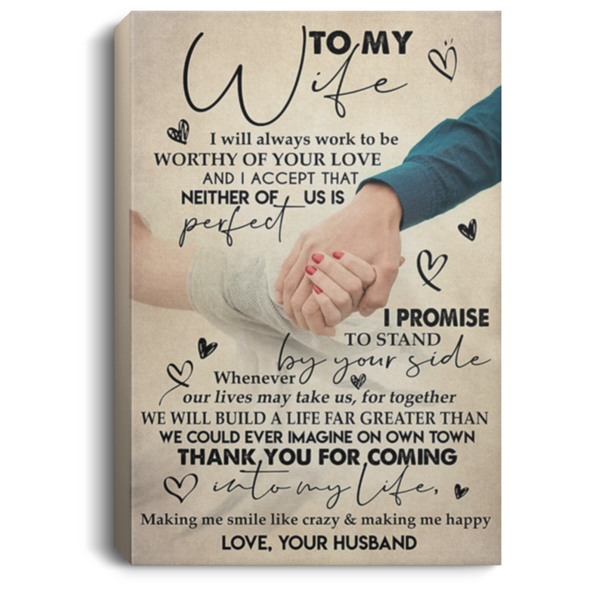 200813BB To My Wife Vintage Canvas Poster Art Print - I Will Always Work To Be Worthy Of Your Love From Husband 8x12 12x18 16x24