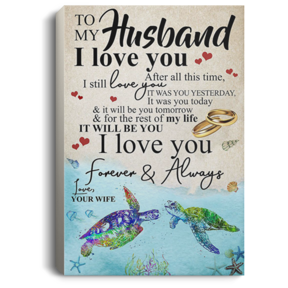 200813BB To My Husband I Love Forever And Always From Wife Sea Turtle Canvas Posters For Walls Bedroom Living Room 8x12 12x18 16x24