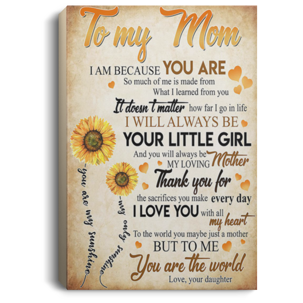 200813BB Family Canvas Wall Art For Living Room Bedroom To My Mom I Love You With All My Heart Poster Gift From Daughter 8x12 12x18 16x24