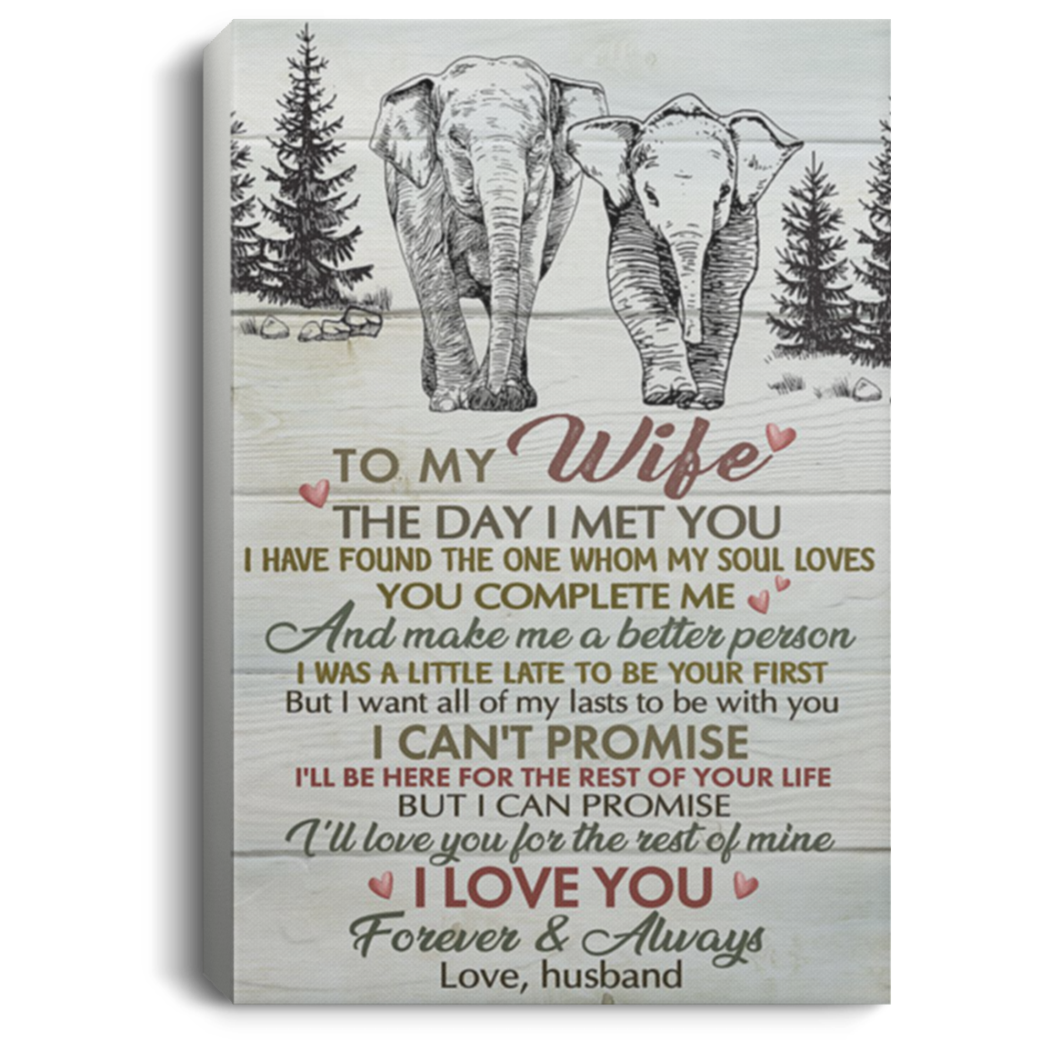 200813BB To My Wife Elephant Wall Art Canvas Home - I Have Found The One Whom My Soul Loves Poster Gift From Husband 8x12 12x18 16x24