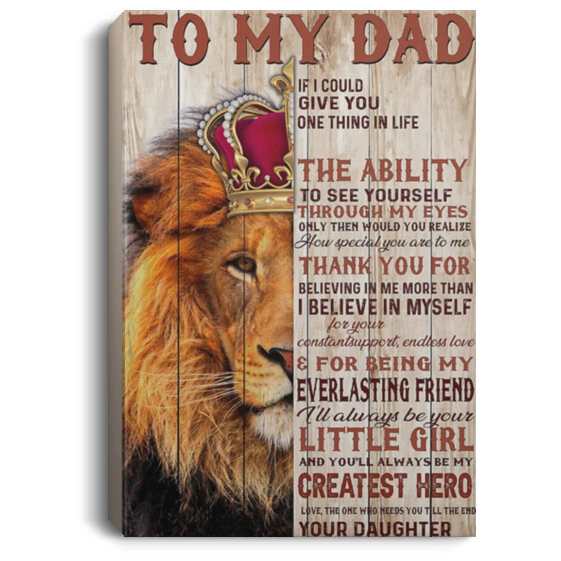 200813BB Inspirational Wall Art Canvas About Family Lion To My Dad From Daughter Perfect Birthday Christmas Ideas Great Gift Decoration 8x12 12x18 16x24