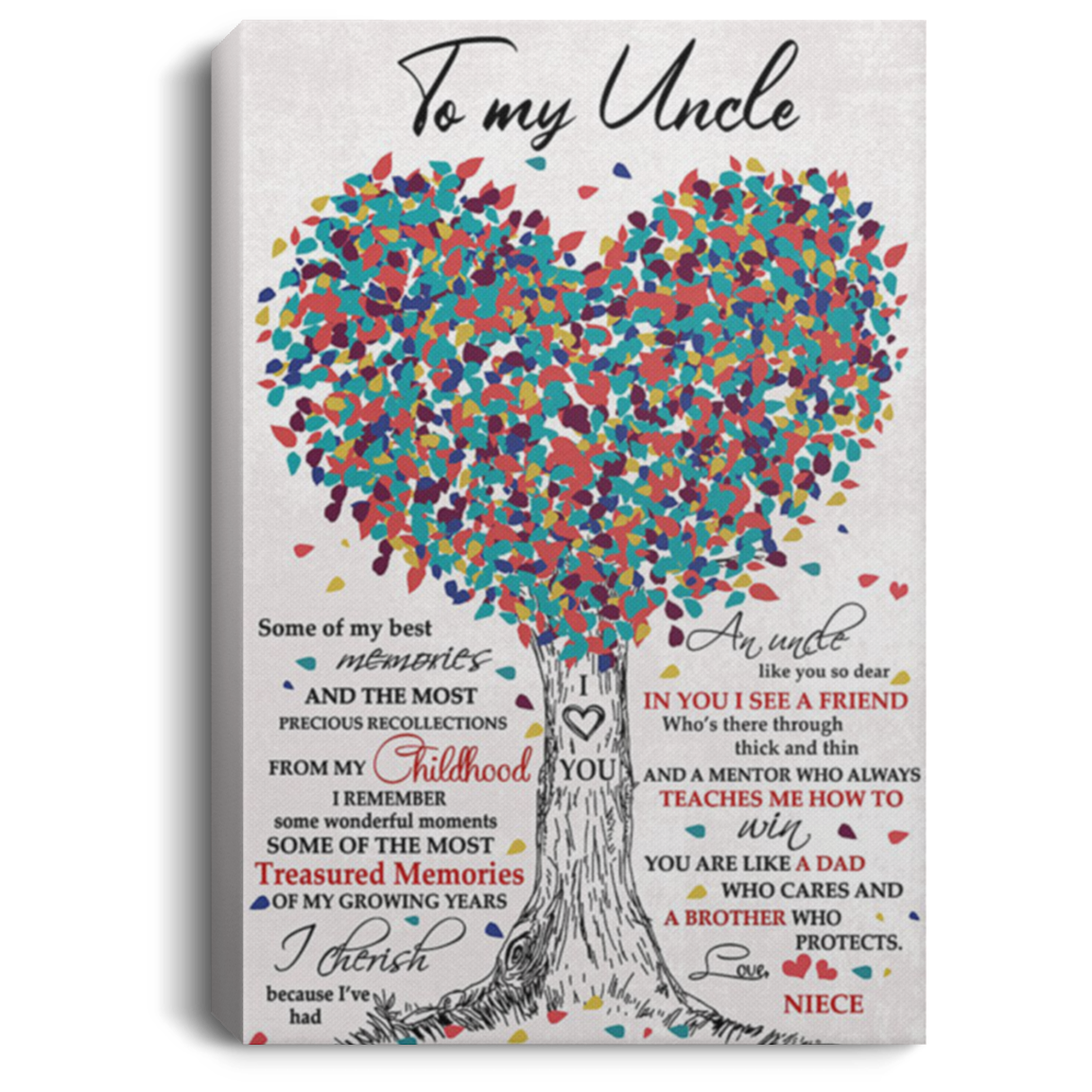 200813BB To My Uncle From Niece Tree Wall Art Canvas Posters Perfect Birthday Christmas Ideas Great Gift Decoration 8x12 12x18 16x24