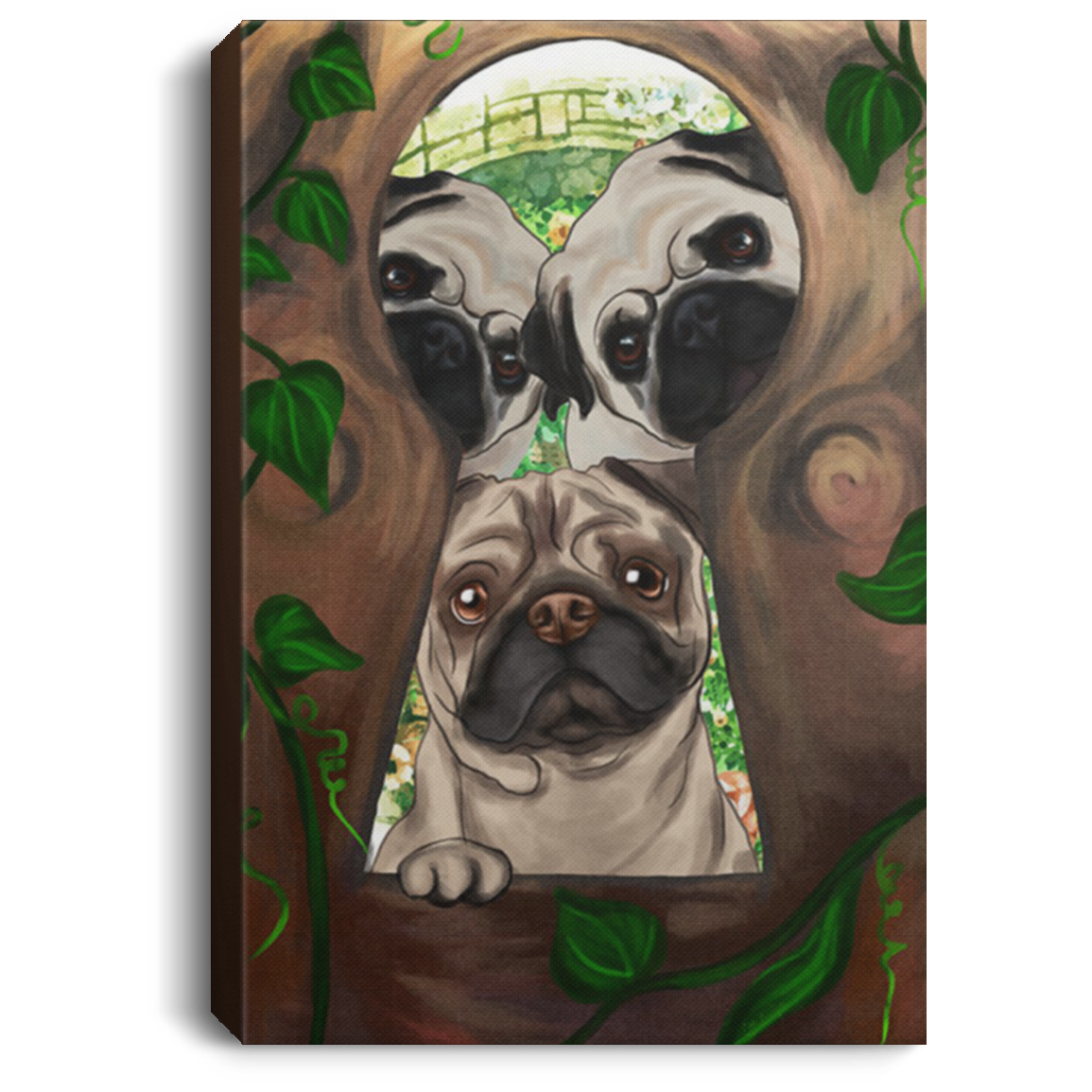 200822H Pug Looks Over The Lock Canvas Wall Art For Living Room Bedroom Office Wrapped Ready To Hang 8x12 12x18 16x24