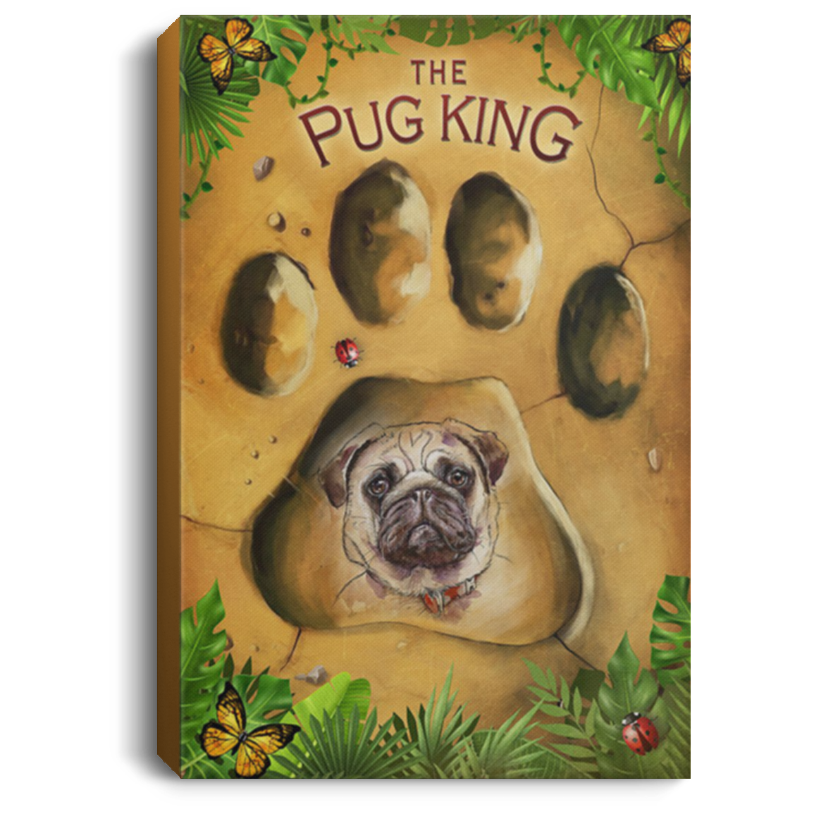 200822H The Pug King Canvas Wall Art Print Decor Living Room Bedroom Office Wrapped Ready To Hang 8x12 12x18 16x24