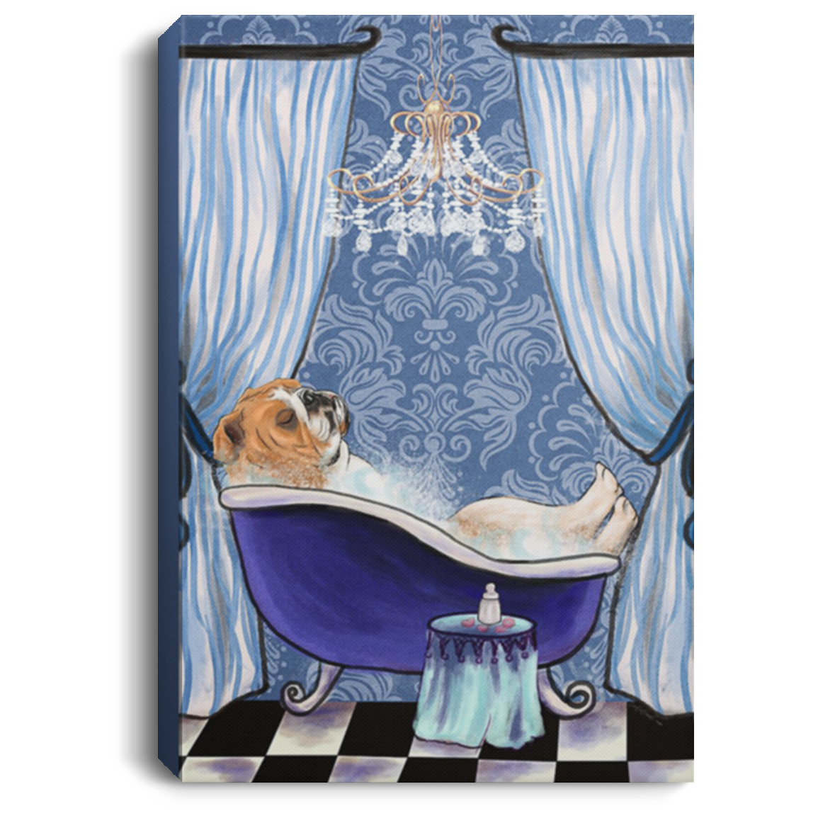 200822H Bulldog Bath Wall Art Canvas For Bedroom Bathroom Funny Gift For Men Women On Birthday Christmas Wrapped Ready To Hang 8x12 12x18 16x24