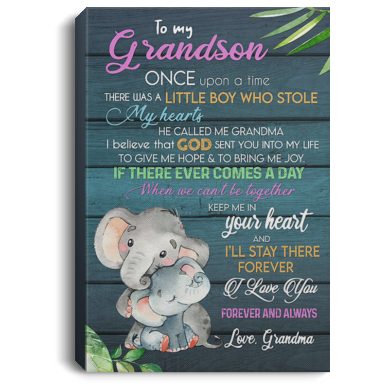 200813BB Grandson Elephant Wrapped Framed Canvas Wall Art - Keep Me In Your Heart And I'll Stay There Forever Poster Gift From Grandma