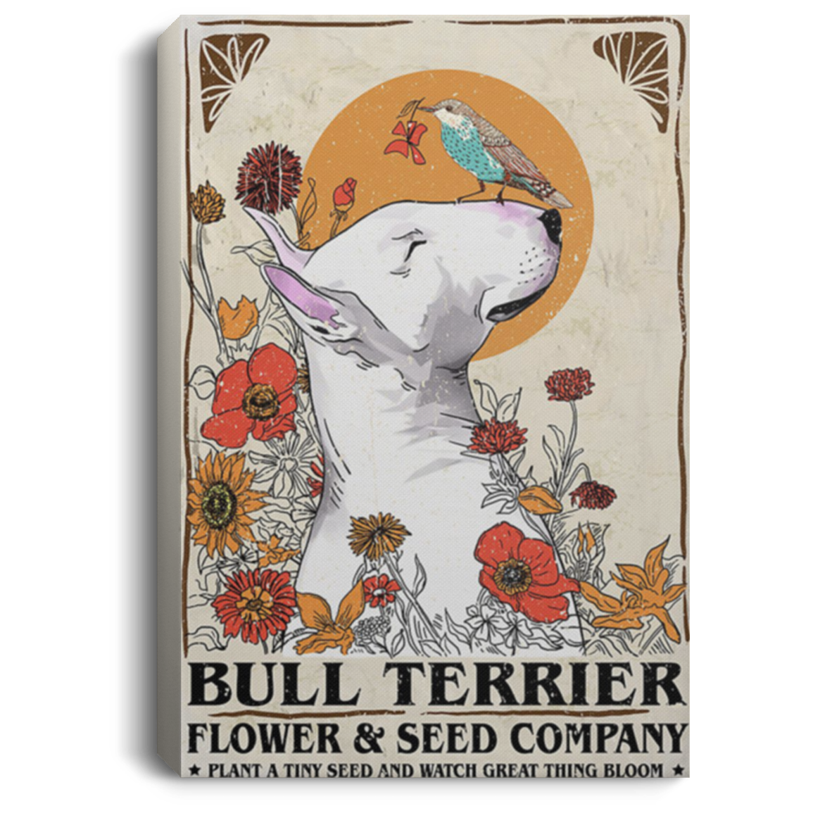 200822H Bullterrier Flower Canvas Poster Print Funny Gift For Men Women On Birthday Christmas Wrapped Ready To Hang 8x12 12x18 16x24