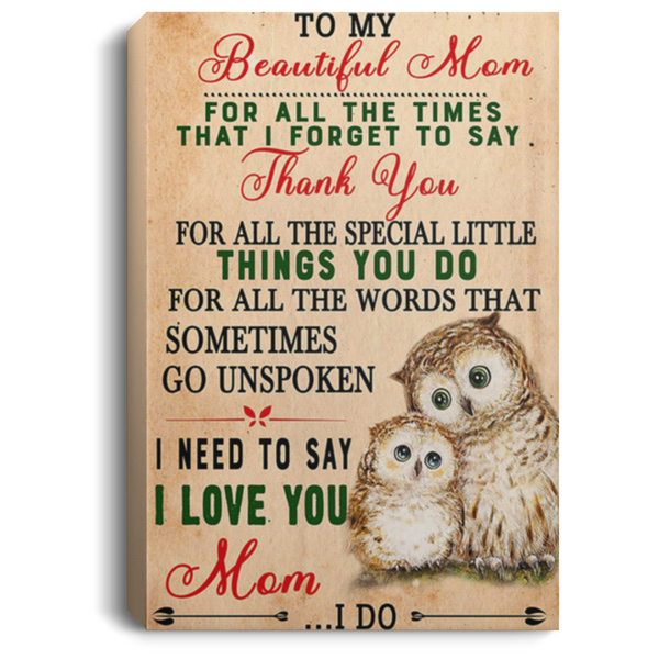 200813BB To My Beautiful Mom For All The Times That I Forget To Say Thank You Wall Art Canvas Prints Owl 8x12 12x18 16x24