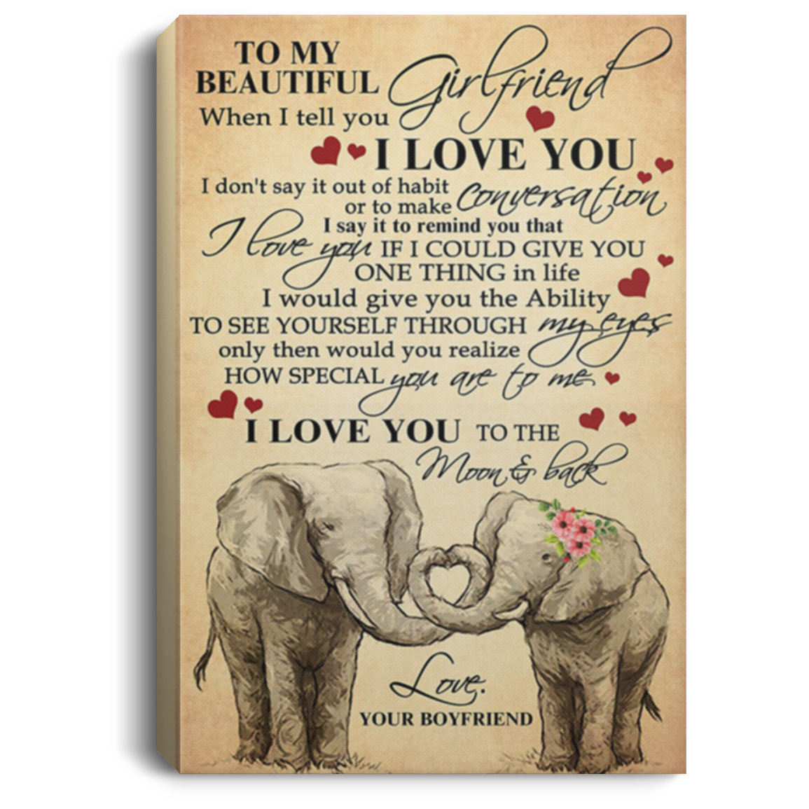 200813BB Boyfriend To Girlfriend Elephant Family Quotes Canvas Wall Art I Love You To The Moon And Back Poster Print 8x12 12x18 16x24