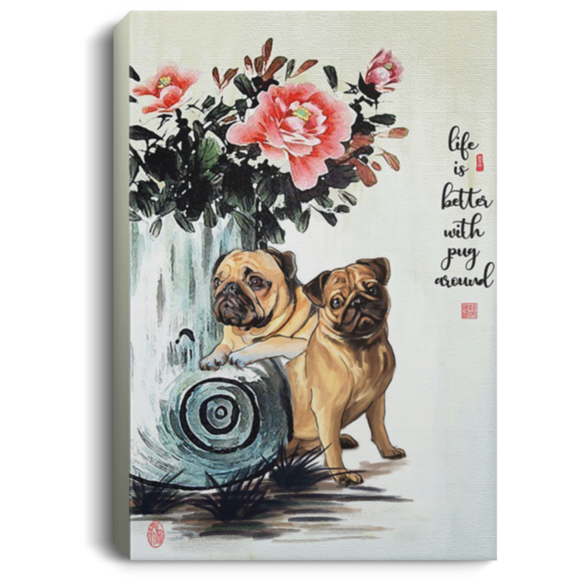 200822H Life Is Better With Pug Around Pug Dog Wall Art Canvas Prints Decor Bedroom Living Room Office Wrapped Ready To Hang 8x12 12x18 16x24