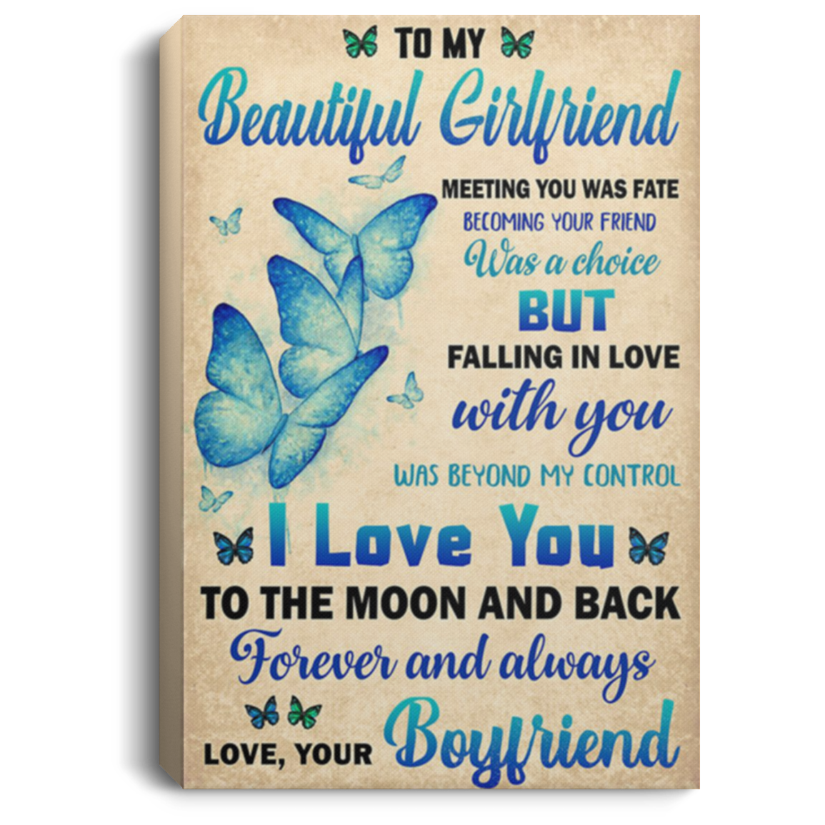 200813BB Girlfriend Butterfly Wall Art Canvas Home - I Love You To The Moon And Back Poster Gift From Boyfriend On Birthday Christmas Valentine's Day
