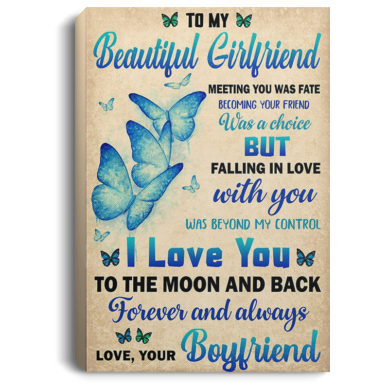 200813BB Girlfriend Butterfly Wall Art Canvas Home - I Love You To The Moon And Back Poster Gift From Boyfriend On Birthday Christmas Valentine's Day