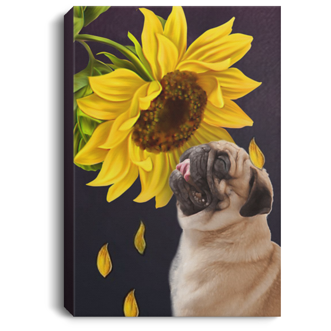 200822H Pug Sunflower Wall Art Canvas Prints Decor Bedroom Living Room Office Wrapped Ready To Hang 8x12 12x18 16x24