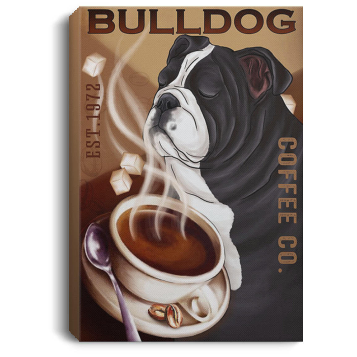 200822H Wall Art Canvas Vertical Bulldog Coffee Company Poster Gift For Men Women Wrapped Ready To Hang 8x12 12x18 16x24