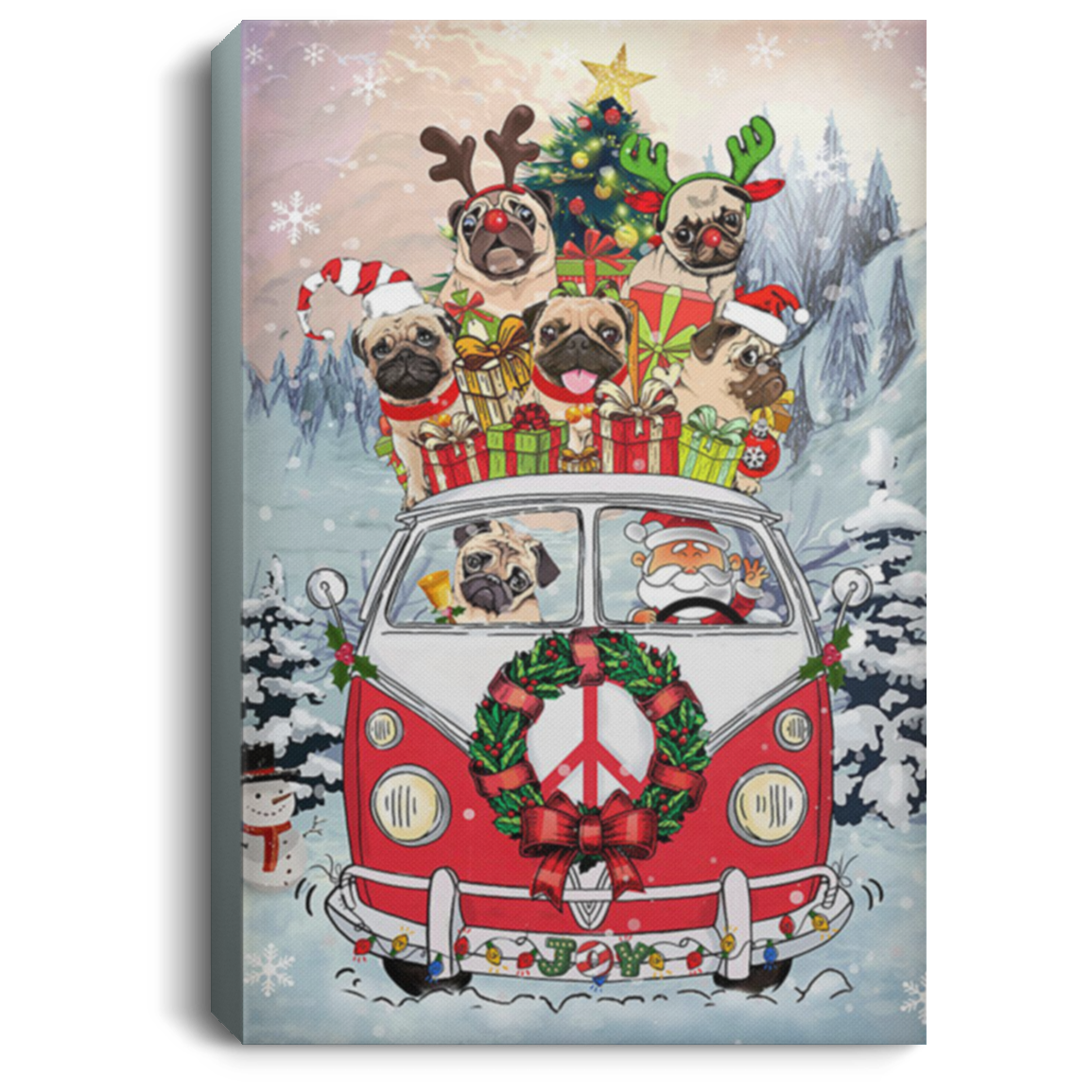 200822H Pugs In Car Wall Art Canvas For Living Room Bedroom Office Birthday Christmas Gag Gift For Men Women Wrapped Ready To Hang 8x12 12x18 16x24