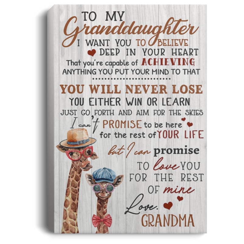 200813BB Grandma To Granddaughter Giraffe Wrapped Framed Canvas Poster - Anything You Put Your Mind To That You Will Never Lose Art Print 8x12 12x18 16x24