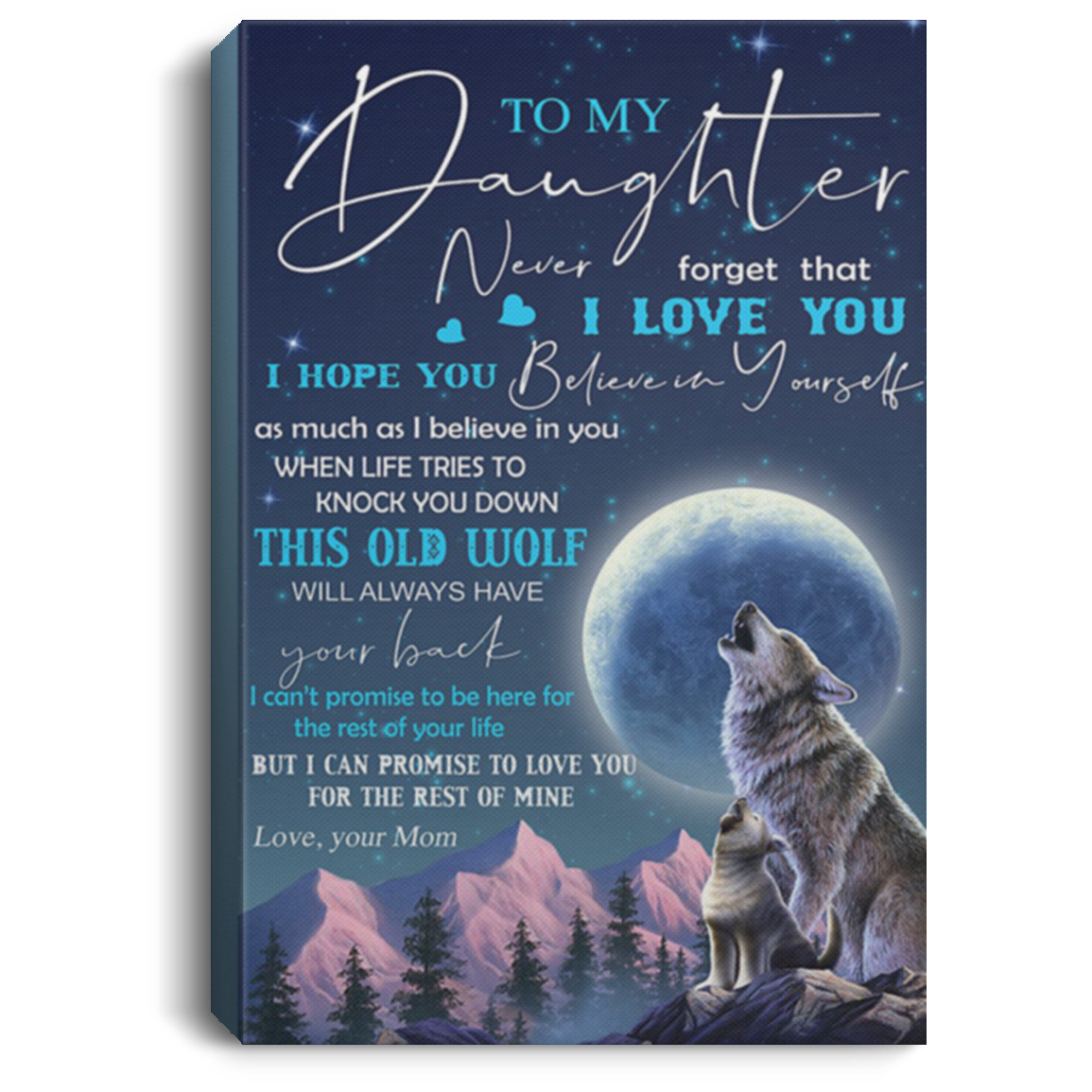 200813BB To My Daughter From Mom Wolf Wrapped Framed Canvas Wall Art Awesome Birthday Christmas Ideas Great Gift Decoration 8x12 12x18 16x24
