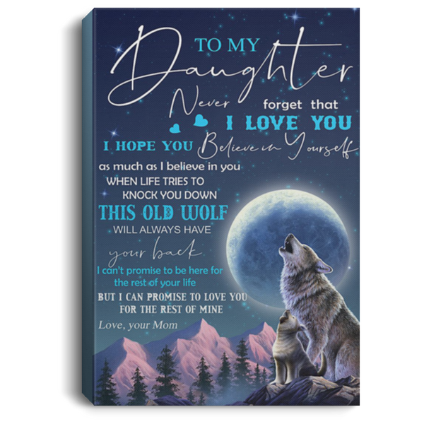 200813BB To My Daughter From Mom Wolf Wrapped Framed Canvas Wall Art Awesome Birthday Christmas Ideas Great Gift Decoration 8x12 12x18 16x24