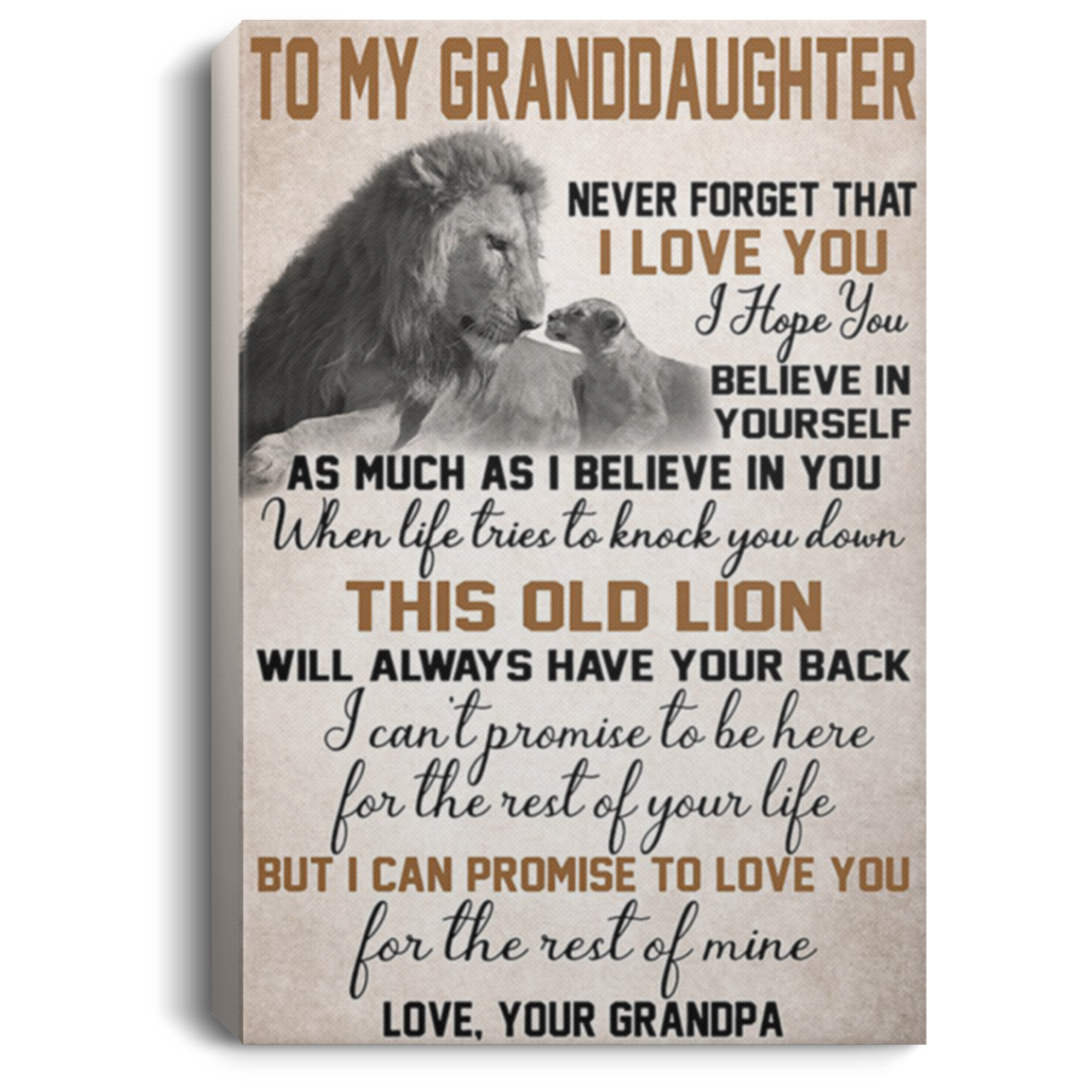 200813BB Lion Granddaughter Inspirational Wall Art Canvas About Family Perfect Birthday Christmas Ideas Great Gift Decoration 8x12 12x18 16x24