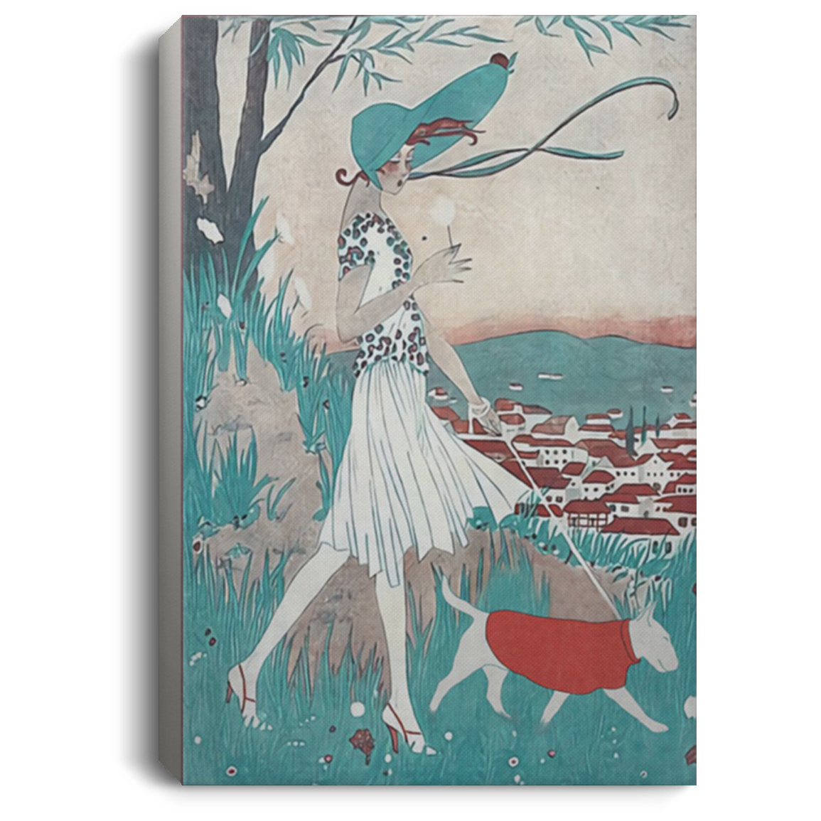 200822H Bull Terrier Girl And Dog Wall Art Canvas Prints funny Gift For Men Women On Birthday Christmas Wrapped Ready To Hang 8x12 12x18 16x24