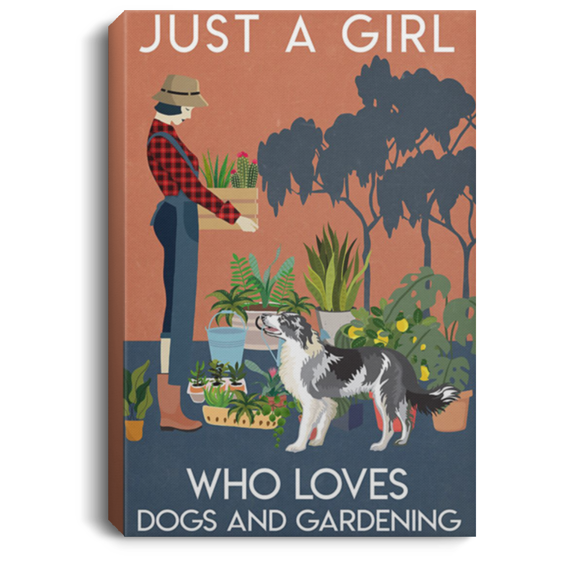 200825G Just A Girl Who Loves Dogs Border Collie Vintage Poster Canvas Wrapped Ready To Hang 8x12 12x18 16x24