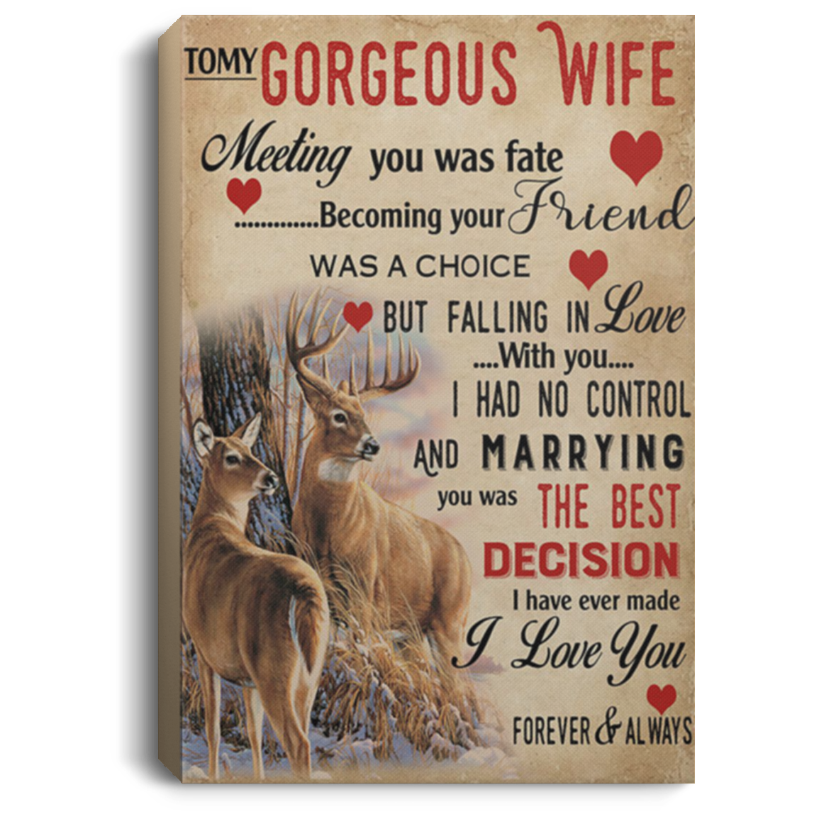 200813BB Wife Gift From Husband Marrying You Was The Best Decision I Have Ever Mate Deer Canvas Art Wall Decor For Bedroom Living Room 8x12 12x18 16x24