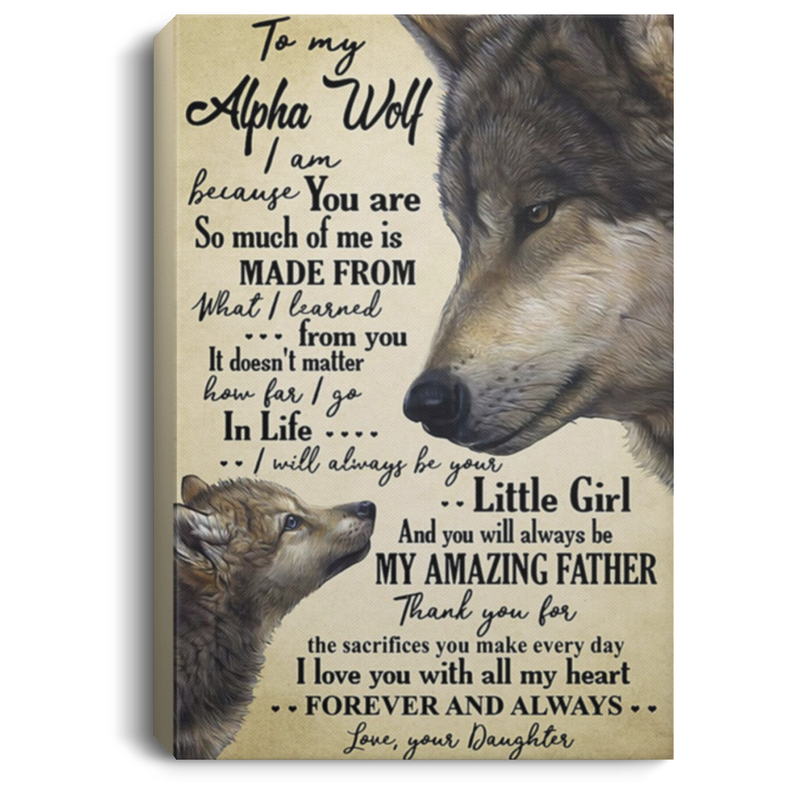 200813BB Inspirational Canvas Wall Art To Wolf Dad From Daughter Awesome Birthday Christmas Ideas Great Gift Decoration 8x12 12x18 16x24
