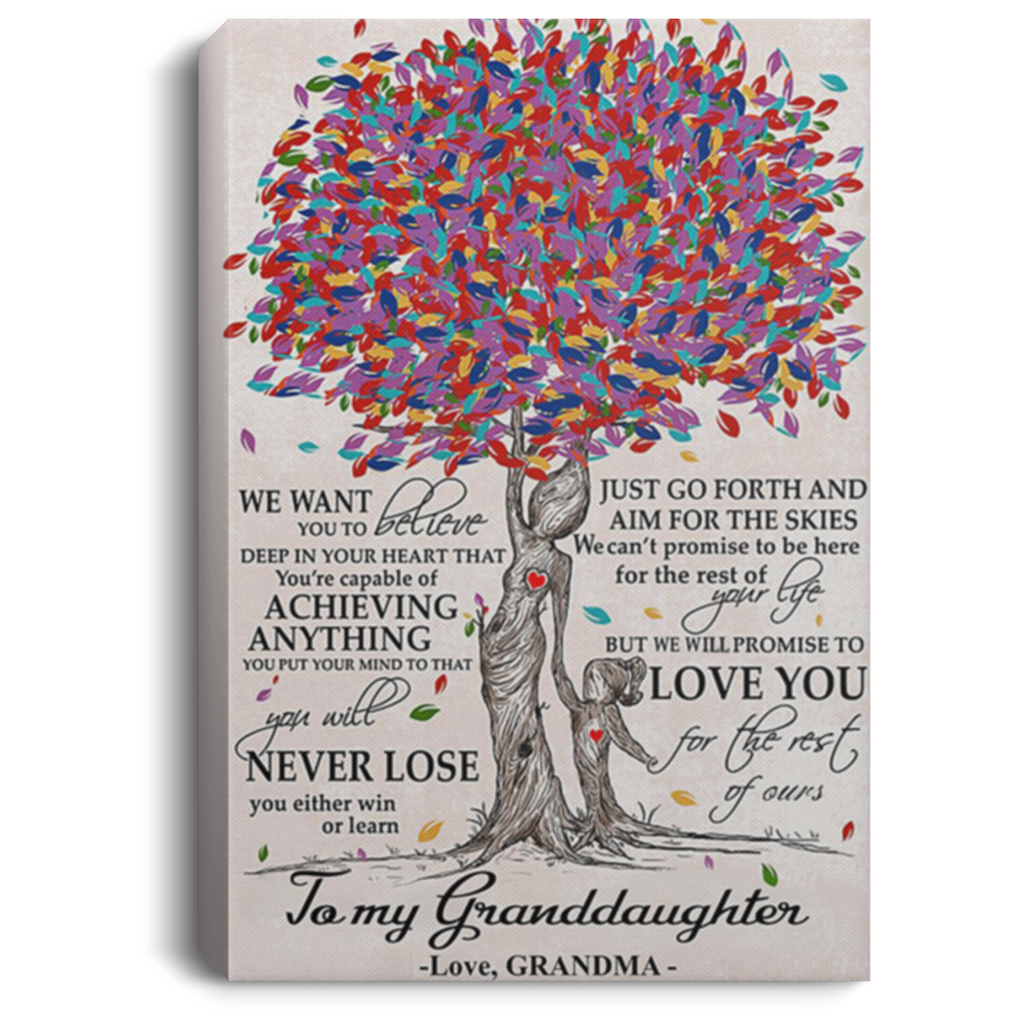 200813BB Granddaughter Tree Family Canvas Print Poster From Grandma Perfect Birthday Christmas Ideas Great Gift Decoration 8x12 12x18 16x24