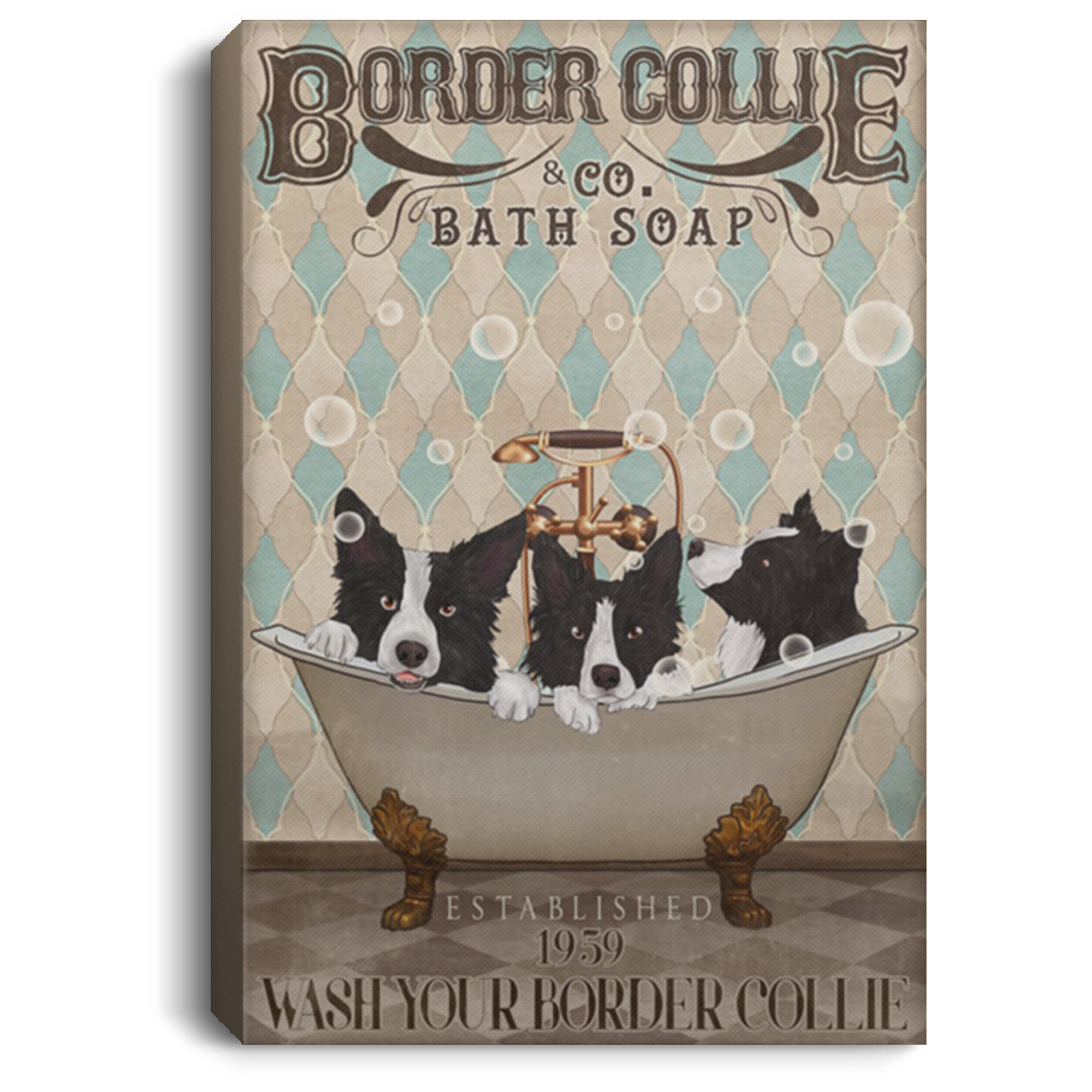 200825G Border Collie Co Bath Soap Canvas Art Wall Decor For Bedroom Living Room Perfect Birthday Christmas Ideas Great Gift Decoration 8x12 12x18 16x24