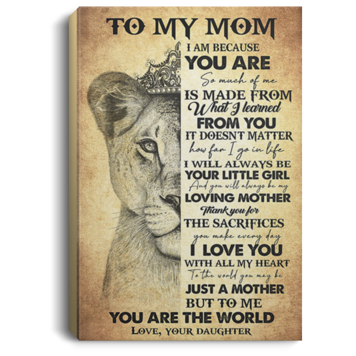 200813BB To My Mom Love Daughter Lion Canvas Art Wall Decor For Living Room Bedroom Awesome Birthday Xmas Ideas Great Gift Decoration 8x12 12x18 16x24