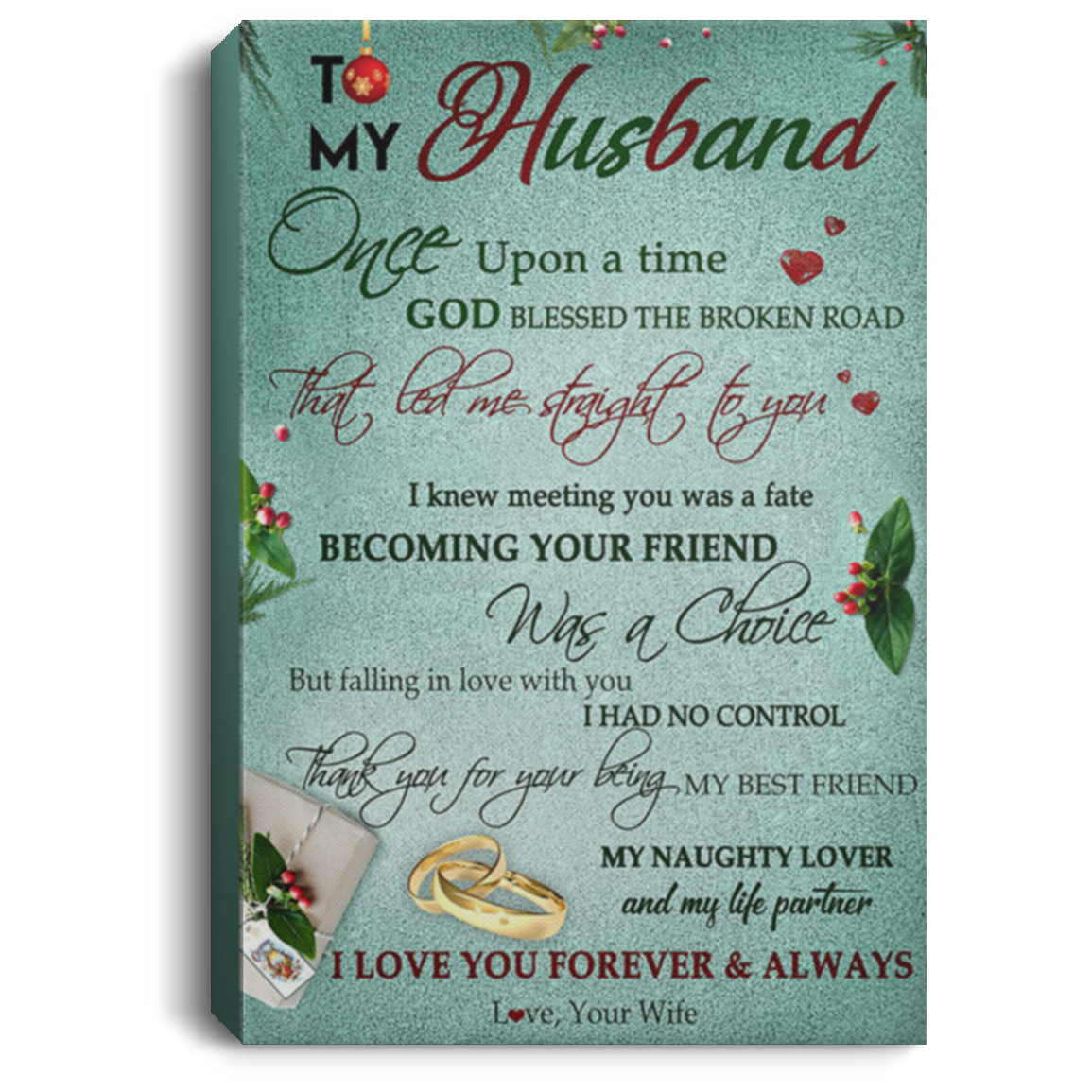 200813BB To My Husband Love Wife Wrapped Framed Canvas Wall Art Poster Perfect Birthday Christmas Ideas Great Gift Decoration 8x12 12x18 16x24