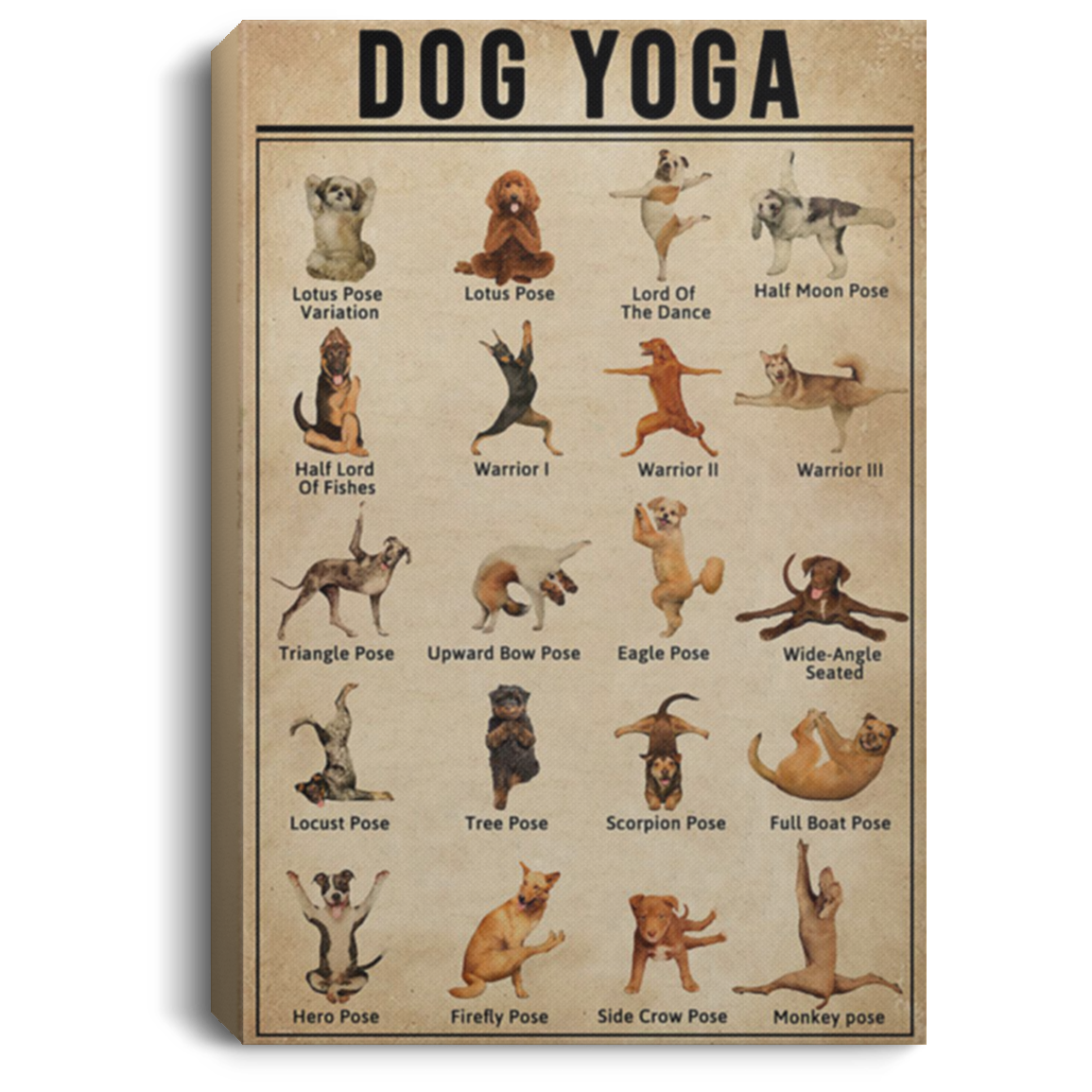 200818EE Dog Yoga Wall Art Canvas For Living Room Bedroom Perfect Birthday Christmas Ideas Great Gift Decoration 8x12 12x18 16x24