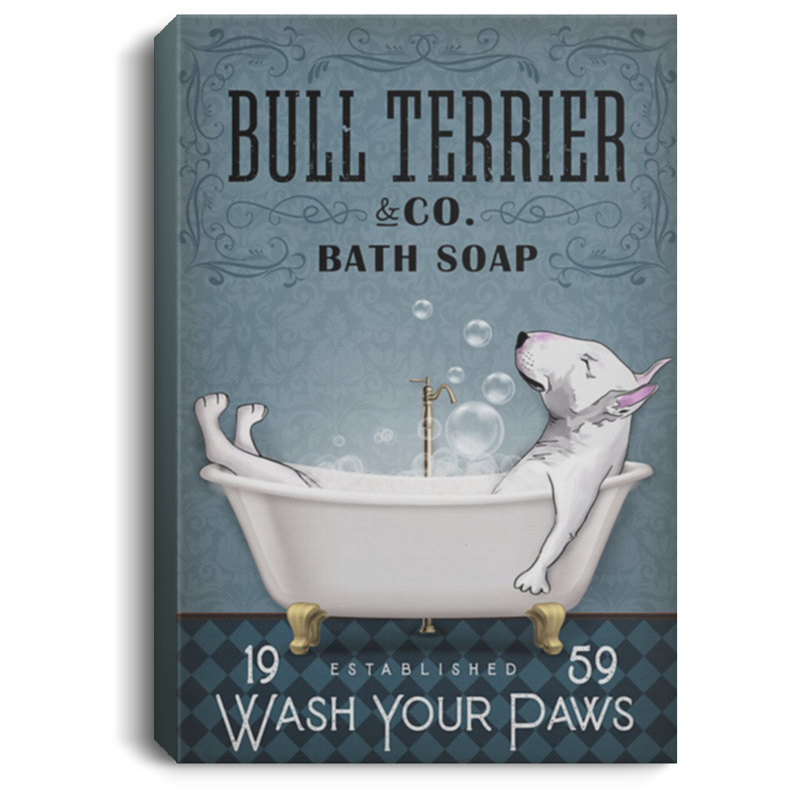 200822H Bull Terrier Bathtub Wall Art Canvas Bedroom  Living Room Wrapped Ready To Hang 8x12 12x18 16x24