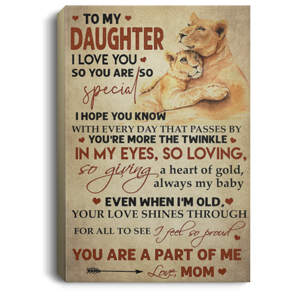 200813BB To My Daughter From Mom Lion Art Posters Inspirational Canvas Wall Art Awesome Birthday Christmas Ideas Great Gift Decoration 8x12 12x18 16x24